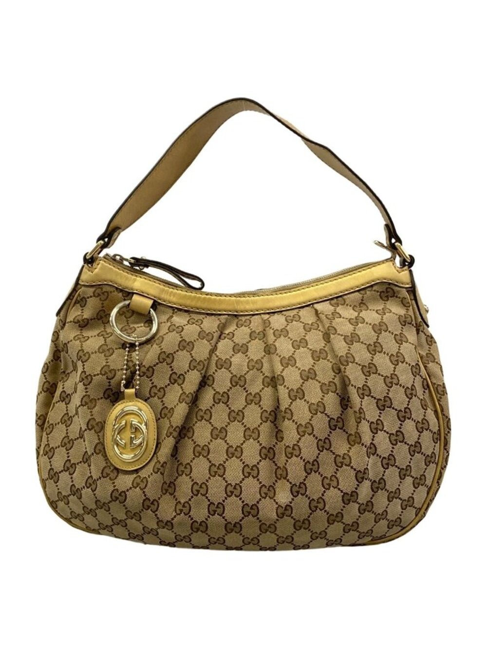 Gucci Shoulder Bag Sukey Beige Dark Brown Gold Leather